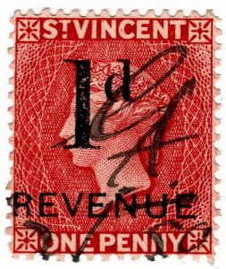 (I.B) St Vincent Revenue : Duty Stamp 1d on 1d OP (1890) 