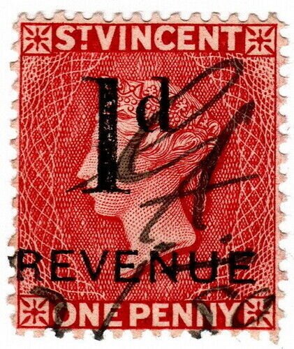 (I.B) St Vincent Revenue : Duty Stamp 1d on 1d OP (1890)