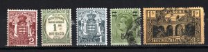 MONACO 1924-1928 SMALL COLLECTION SET OF 5 STAMPS USED/HINGED