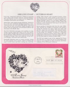 1999 Love Victorian Heart Wreath Sc 3274 FDC with PCS cachet on full info page