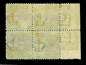 DANISH WEST INDIES 1873  Coat of Arms  4c dull blue  Scott # 4 mint MLH block 4