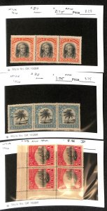 Niue Postage Stamp, #37, 38 Strip Three, 42 Block Mint Hinged, 1920-26