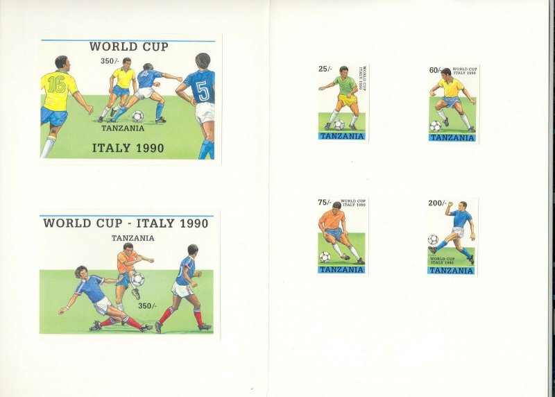 Tanzania #518-523 World Cup Soccer 4v & 2v S/S Imperf Proofs in Folder