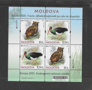 BIRDS - MOLDOVA - EUROPA OWL AND CRANE S/S MNH