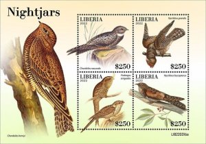 Liberia - 2022 Nightjar Birds - 4 Stamp Sheet - LIB220316a