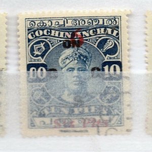 India Cochin 1929-31 Early Issue used Shade of 6p. Optd Surcharged NW-16087