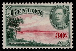 CEYLON GVI SG393, 30c carmine & green, M MINT. Cat £12.