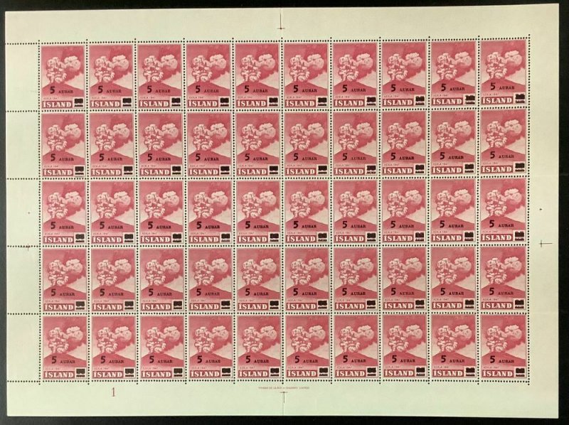 ICELAND #283 (326v1) 5a on 35a Hekla Complete sheet incl. 3BAR variety, NH, VF