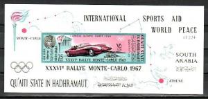 Aden-Quaiti, Mi cat. 139, BL14 B. Monte Carlo Car Rally, IMPERF s/sheet. ^