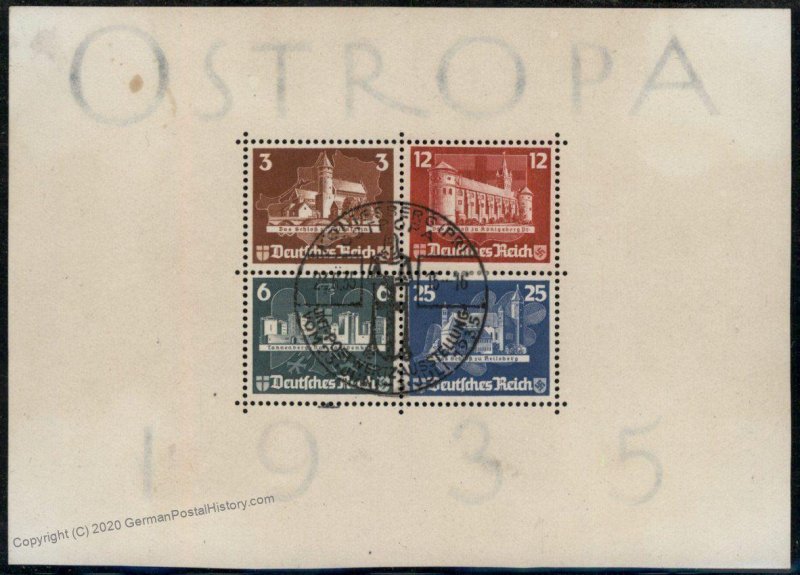 Germany 1935 OSTROPA Block 3 Souvenir Sheet Koenigsburg Prussia Used 97344