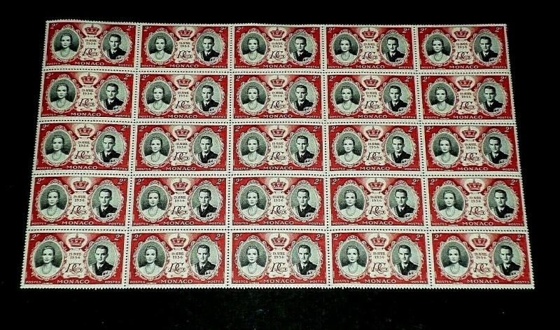  MONACO #367, 2f, ROYAL WEDDING, 1956, GRACE & RAINIER, BLOCK/25, MNH, NICE LOOK