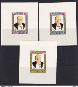 Yemen 1968 Human Rights 2 Imperf Sheets Churchill gold frame 15433