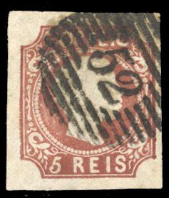 Portugal #9 Cat$130, 1856 5r brown, used