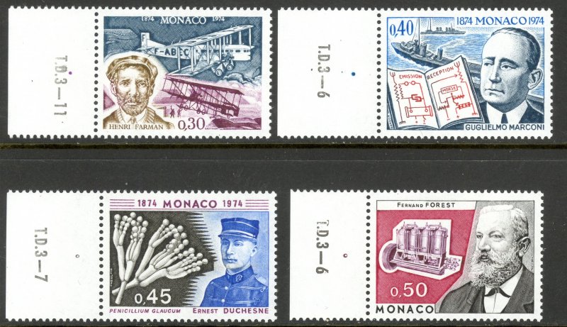 MONACO 1974 PIONEERS AND INVENTORS Set Sc 906-909 MNH