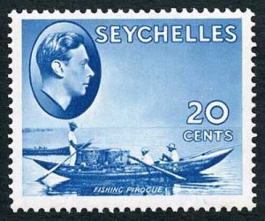 Seychelles SG140 1938-49 KGVI 20c Blue Wmk Mult Script CA M/M