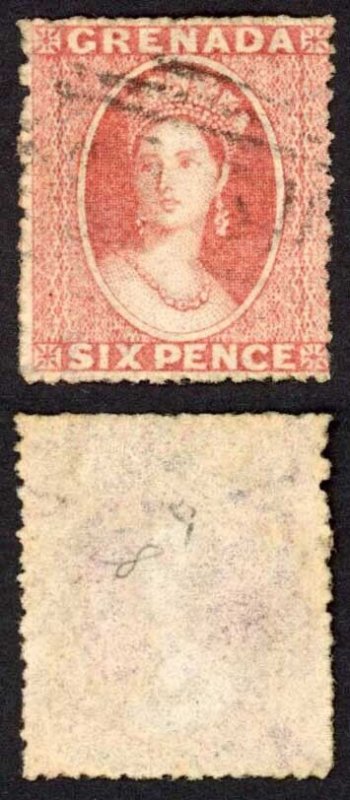 Grenada SG8 6d Dull Rose-red wmk Small Star SIDEWAYS Rough Perf 14 to 16 Cat 225