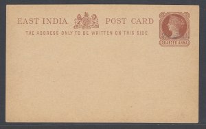 Zanzibar, 1895-96, 1/4a with Blue Overprint on India postal card