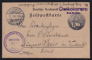 German East Africa 1906 Feldpost Postcard OWIKOKORERO Violet H/S to Windhoek
