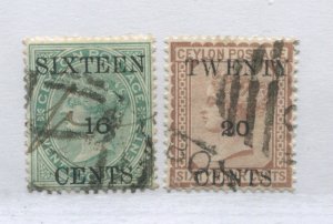 Ceylon QV 1882 overprinted 16 and 20 cents used