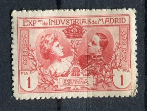 SPAIN; 1907 early Madrid Expo issue fine used 1P. value