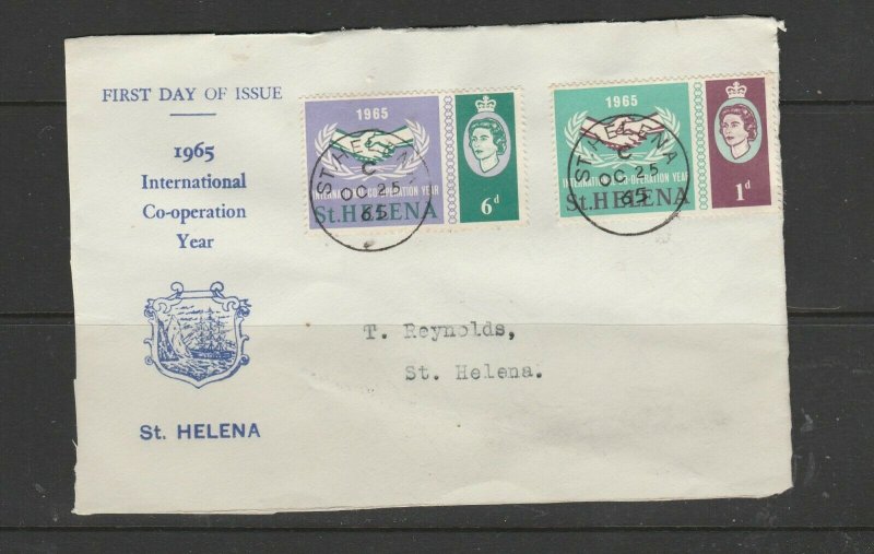 St Helena FDC Front only, 1965 ICY, Illus, cds used, Typed address