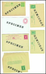 POSTAL HISTORY SPECIMEN Overprints on QV-GV postal stationery cards - 41555