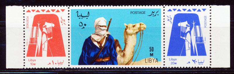 LIBYA 1966 TRIPTYCH STRIP SCOTT 305A CAMEL & RIDER