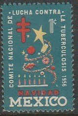 MEXICO TB SEALS, TB15 10¢ 1956 SINGLE UNUSED, H OG. F-VF.