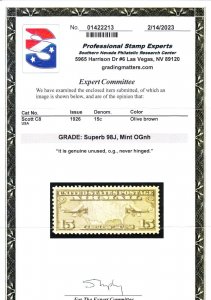 MOstamps - US #C8 Mint OG NH Grade 98J with PSE Cert - Lot # MO-3991 SMQ $600 