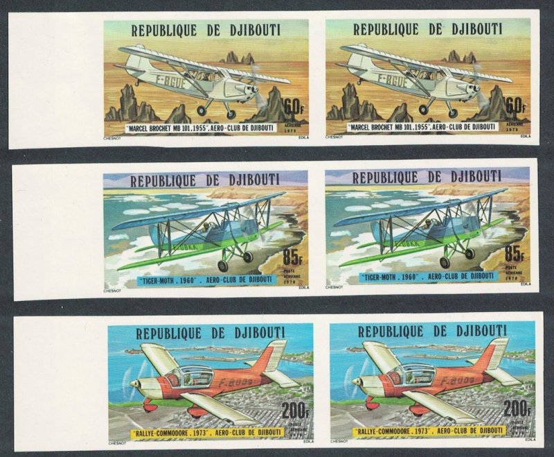 Djibouti Aero Club 3v imperf pairs with margin 1978 MNH SG#721-723 MI#209-211