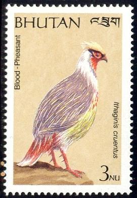 Bird, Blood Pheasant, Bhutan stamp SC#777 MNH