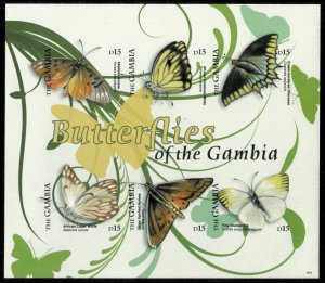 Gambia 2009 - Butterflies - Sheet of 6 IMPERF Stamps - Scott #3225 - MNH