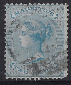 Mauritius 1863 QV 2d bright blue used, SG 60/ Sc 33. wmk CC, CV £17     (a1242