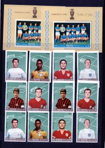 MANAMA 1968 SOCCER WORLD FAMOUS PLAYERS 2 SETS OF 6 STAMPS & 2 S/S MNH