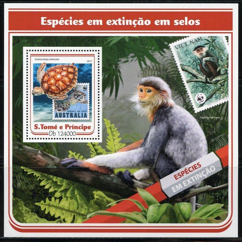 SAO TOME 2017  ENDANGERED SPECIES STAMP ON STAMP SOUVENIR SHEET MINT NH