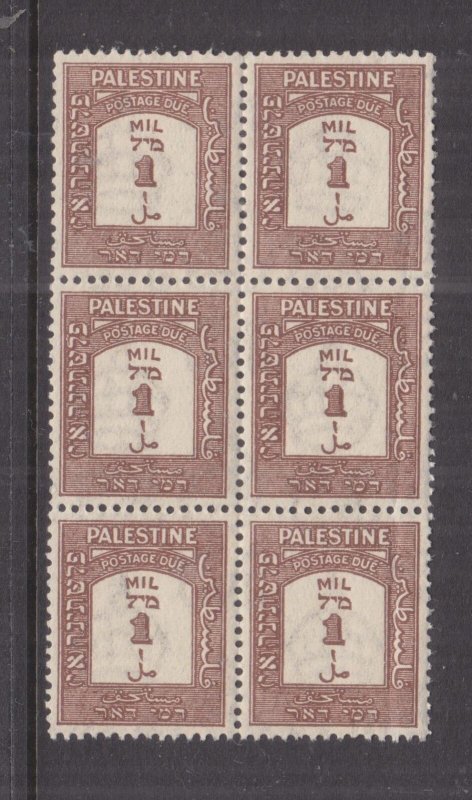 PALESTINE, POSTAGE DUE, 1928 1m. Brown, block of 6, mnh. 