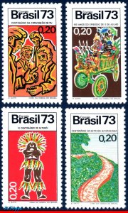 1288-91 BRAZIL 1973 HISTORICAL EVENTS, INDIAN, WAGON, ROAD, MI# 1372-75, SET MNH