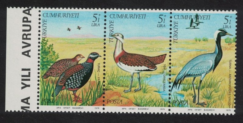 Turkey Partridge Bustard Crane Birds Wildlife Conservation Strip of 3 1979