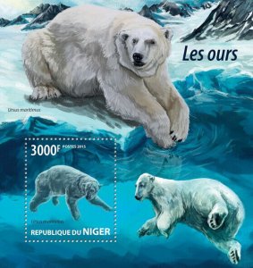 Wild Animals Bears Stamps Niger 2015 MNH Polar Bear Fauna 1v S/S