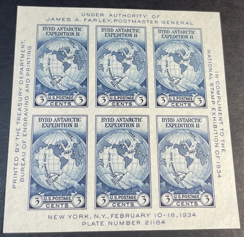U.S.# 735-MINT NEVER/HINGED--SOUVENIR SHEET--IAI & NGAI--1934