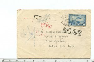 to INDIA --  DEAD LETTER OFFICE DLO 1938 EAMS Empire airmail sch.  cover Canada