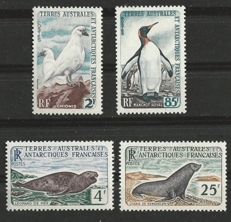 French Southern & Antarctic # 16-19  Birds, Seals   (4)  Unused VLH