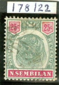 SG 13 Negri Sembilan 1895 2c green & carmine. Very fine used CAT £100. RPS cert