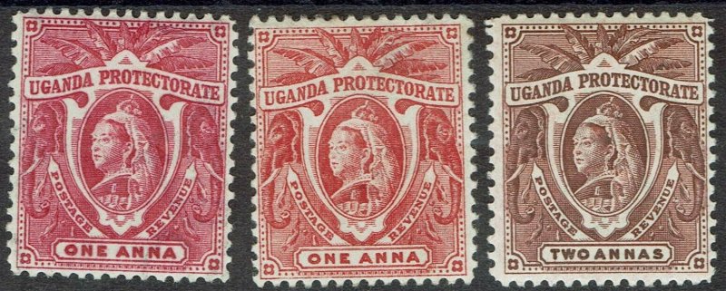 UGANDA 1898 QV ELEPHANTS 1A - BOTH SHADES AND 2A 