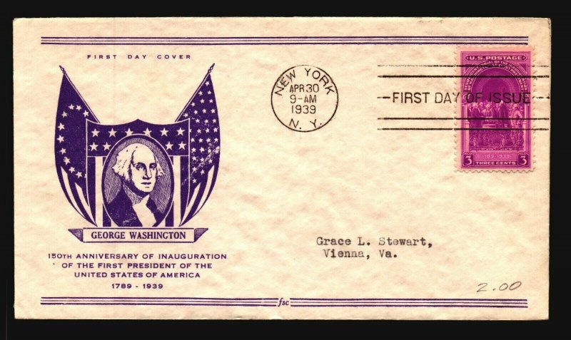 US SC# 854 FDC / Fidelity Purple Cachet  - Z20877