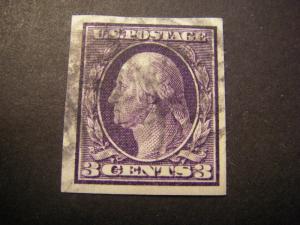 Scott 345, 3 cent IMPERF Washington, USED Single, Beautiful stamp, CV $20