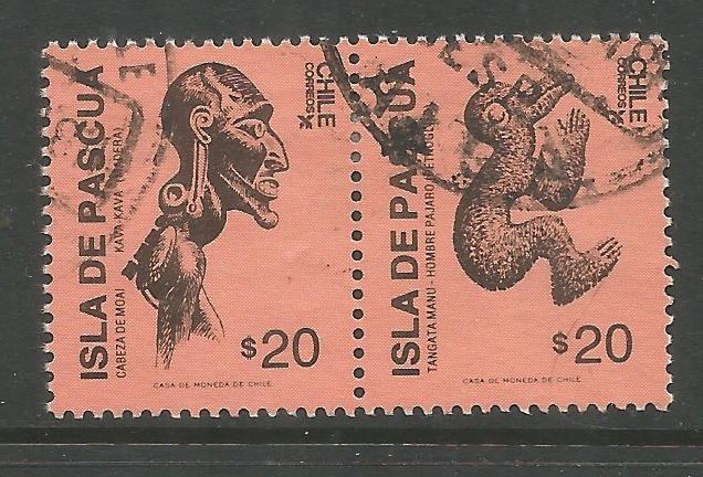 CHILE  781B  USED,  PAIR,  EASTER ISLAND FOLK ART