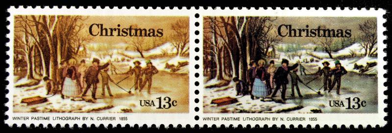 #1703e Var 13c Christmas 1976 Scarce Horiz Pair with Massive Color Errors *MNH*