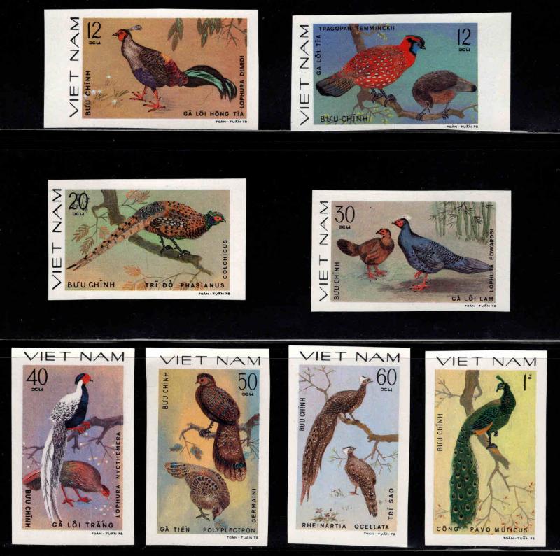 Unified Viet Nam Scott 1009-1016 NGAI Imperforate Ornamental Bird set