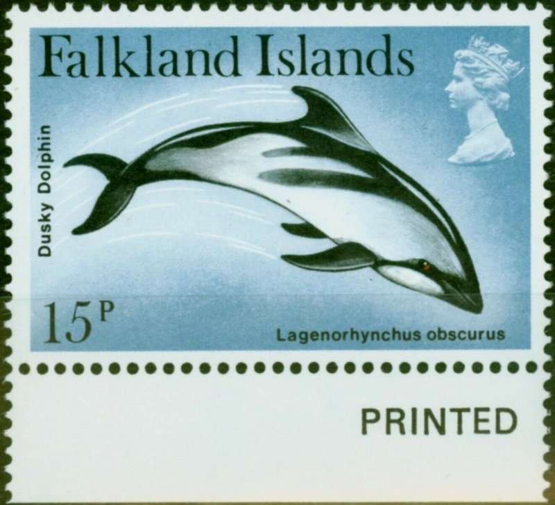 Falkland Islands 1980 15p Dusky Dolphin SG375w Wmk Crown to Right of CA V.F MNH 